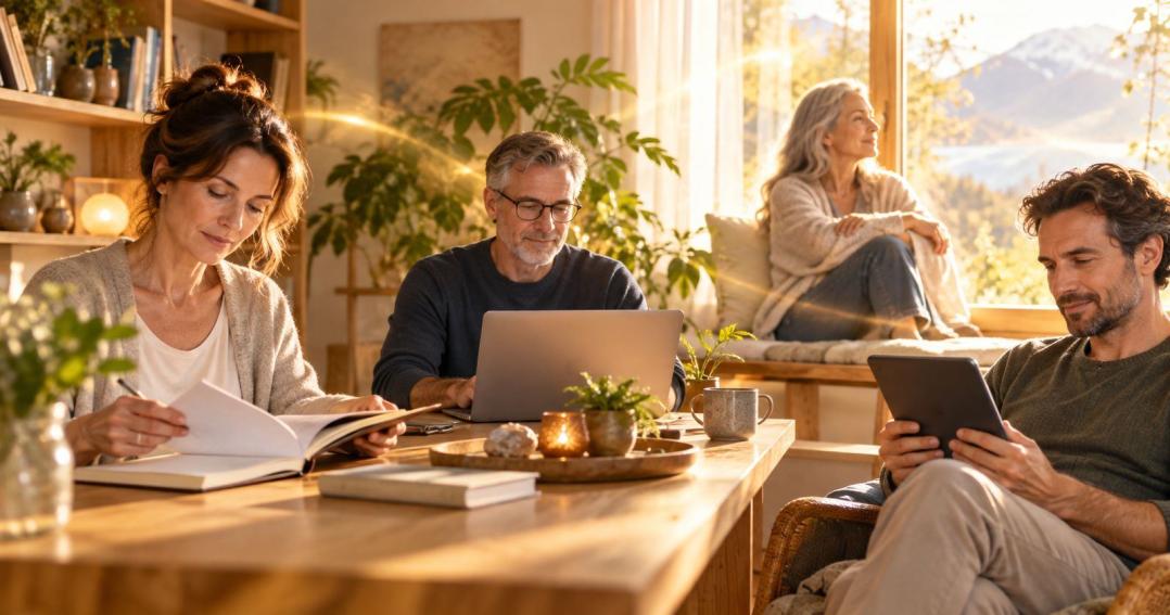 Menschen lernen gemeinsam an einem Tisch mit Laptops und Unterlagen